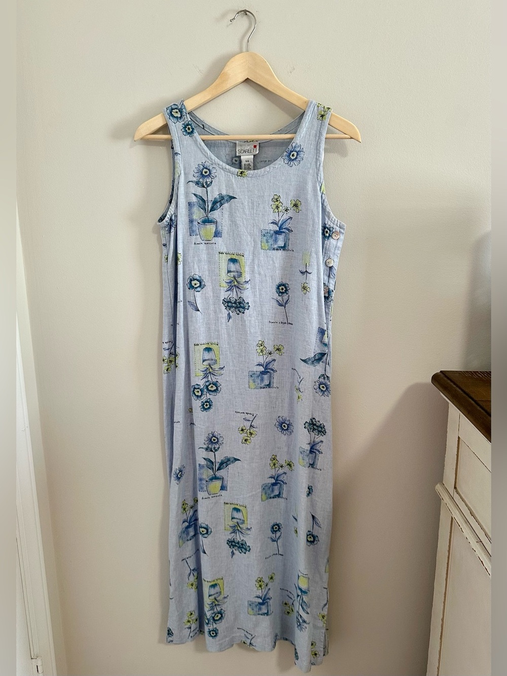 Scarlett Light Blue Floral Botanical Linen-Blend Sleeveless Maxi Dress